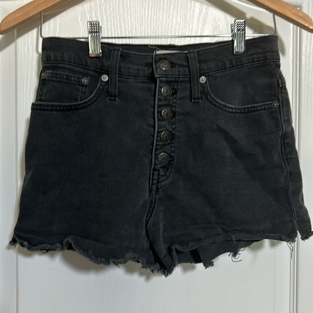 Madewell Women's Black Button Fly Cut off Raw Hem High Rise Jean Size 26 **